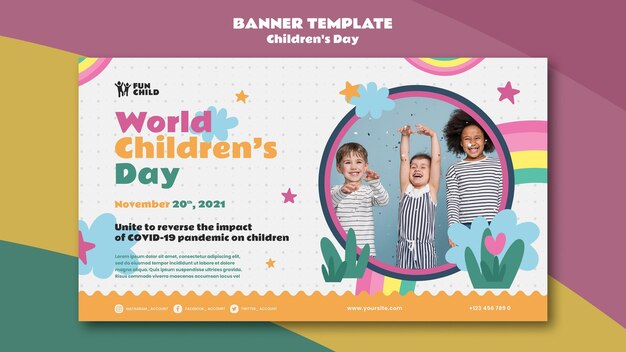 Fun colorful children's day horizontal banner template