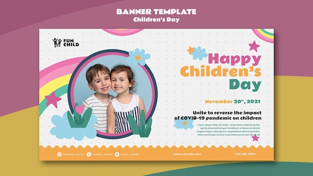 Free PSD fun colorful children's day horizontal banner template