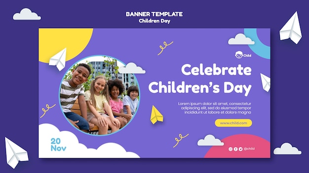 Fun colorful children's day horizontal banner template