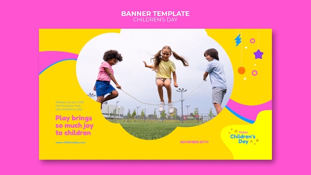 Free PSD fun colorful children's day horizontal banner template