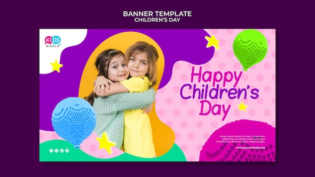 Fun colorful children's day horizontal banner template