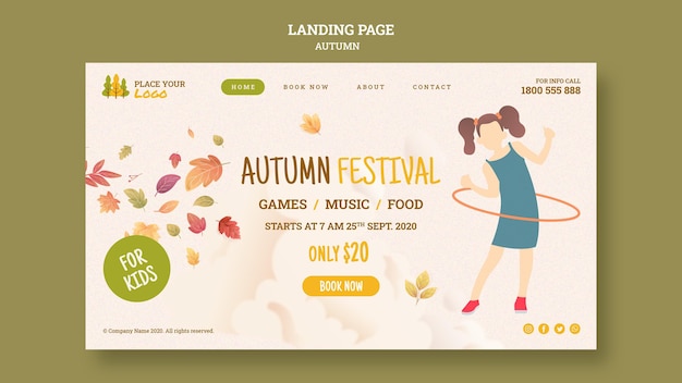 Free PSD fun time at autumn festival for kids landing page