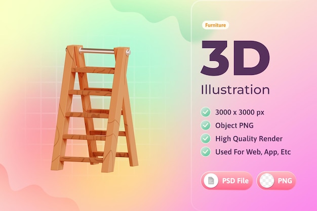 Free PSD furniture ladders icon 3d illustration