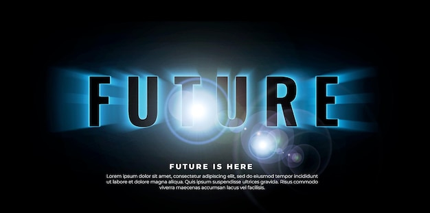 Free PSD future banner with word with reflections and lights on a black background