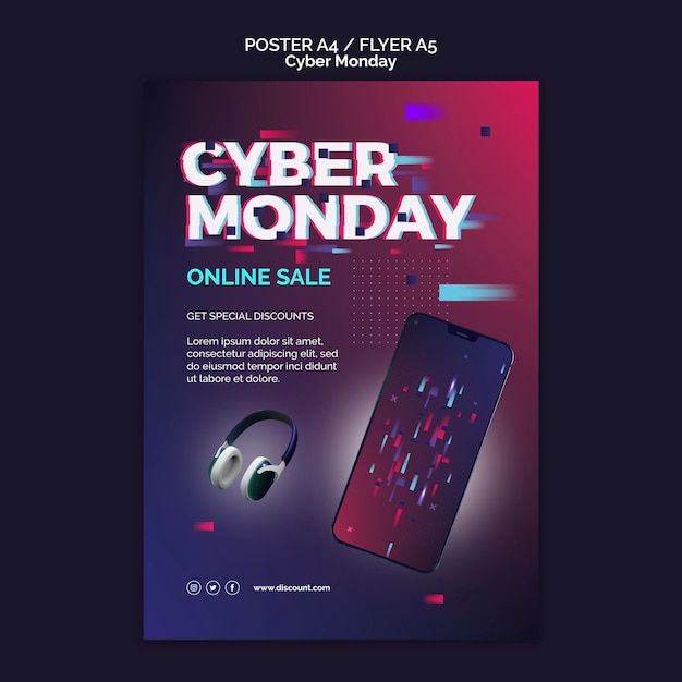 Free PSD futuristic cyber monday print template