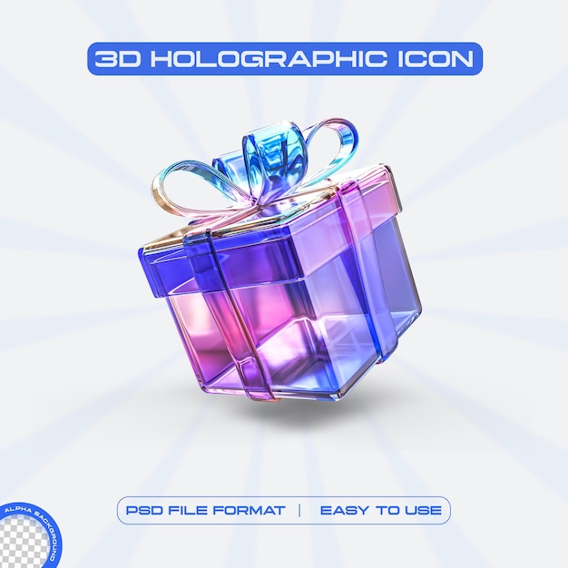 Free PSD futuristic holographic gift box icon graphic design concept