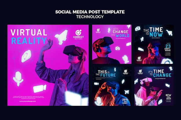 Futuristic virtual reality social media posts