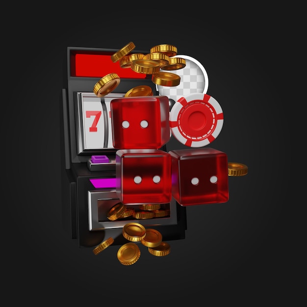 Gambling design with dice and coins. 3d illustration