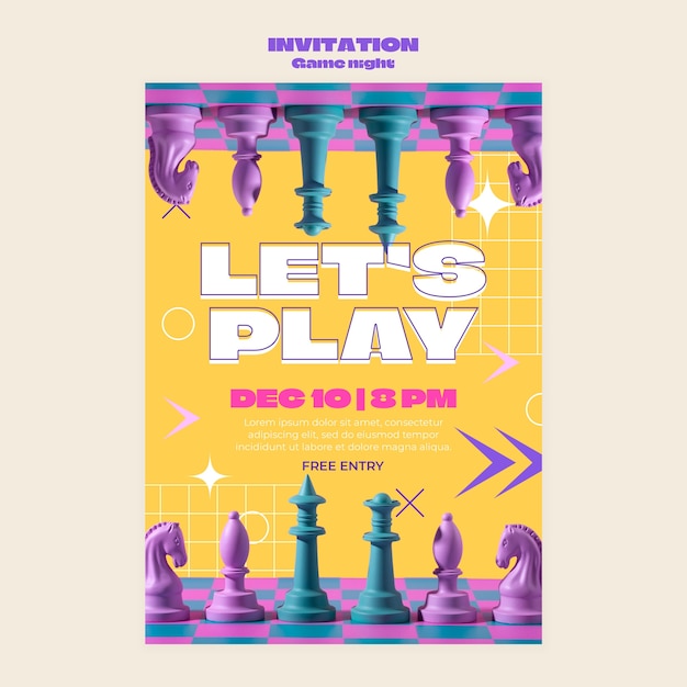 Free PSD game night entertainment  invitation template