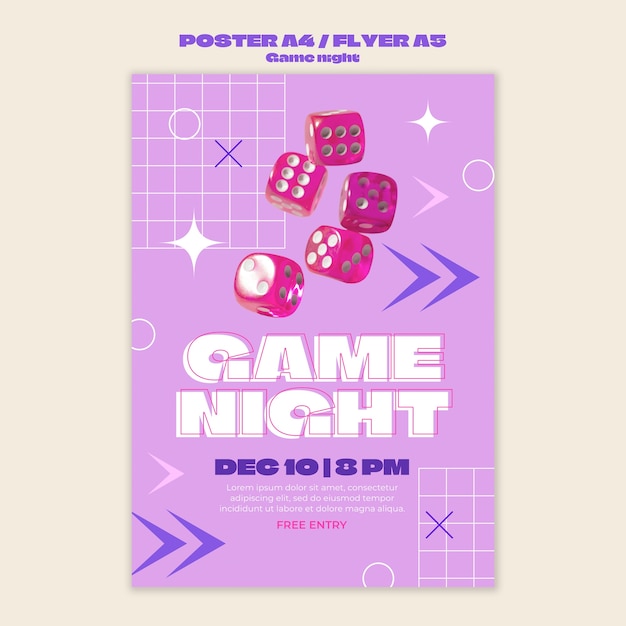 Free PSD game night entertainment  poster template