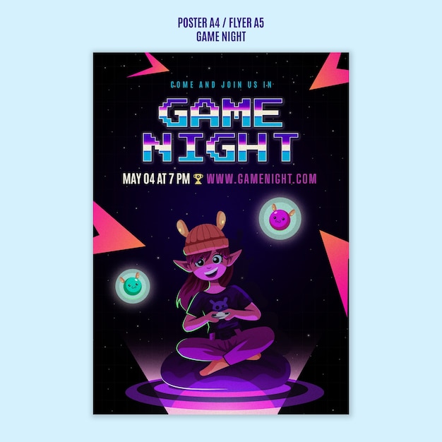 Free PSD game night entertainment  poster template