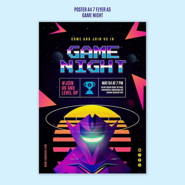 Free PSD game night entertainment  poster template