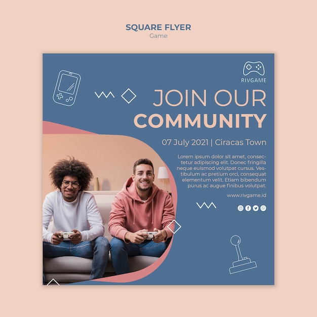 Gaming concept square flyer template