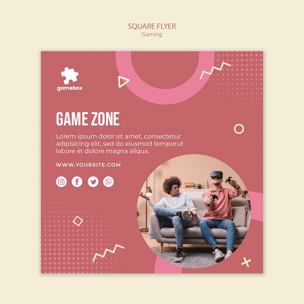 Gaming concept square flyer template