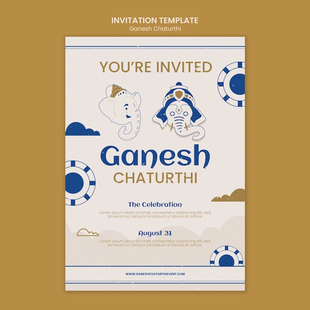 Free PSD ganesh chaturthi invitation template with elephant and clouds