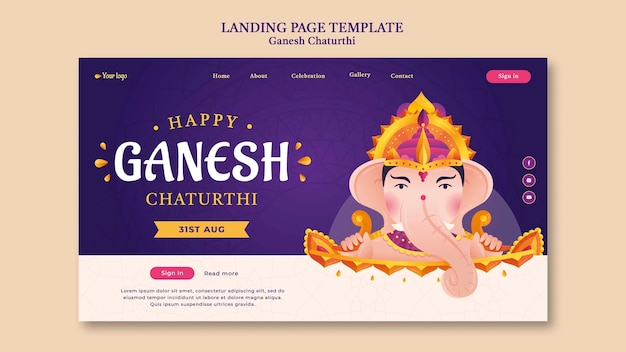 Free PSD ganesh chaturthi landing page design template