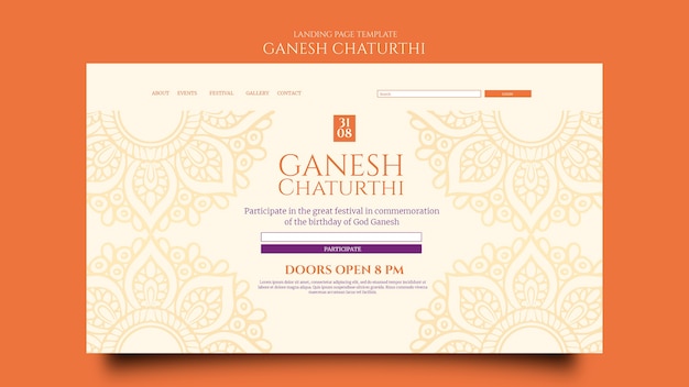 Free PSD ganesh chaturthi landing page template with mandala