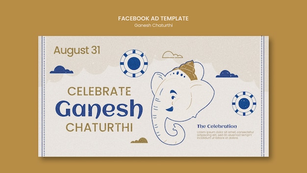 Ganesh chaturthi social media promo template with elephant and clouds