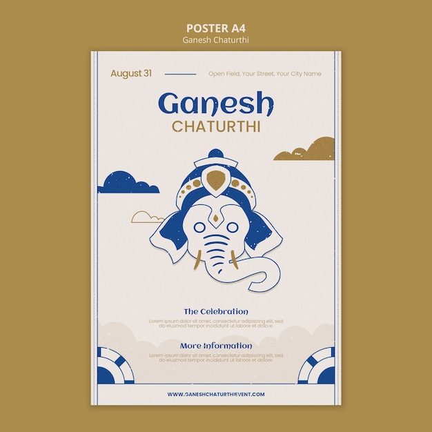 Ganesh chaturthi vertical poster template with elephant and clouds