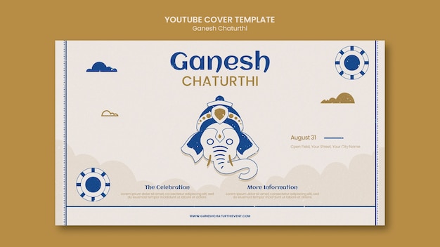 Ganesh chaturthi youtube cover template with elephant and clouds