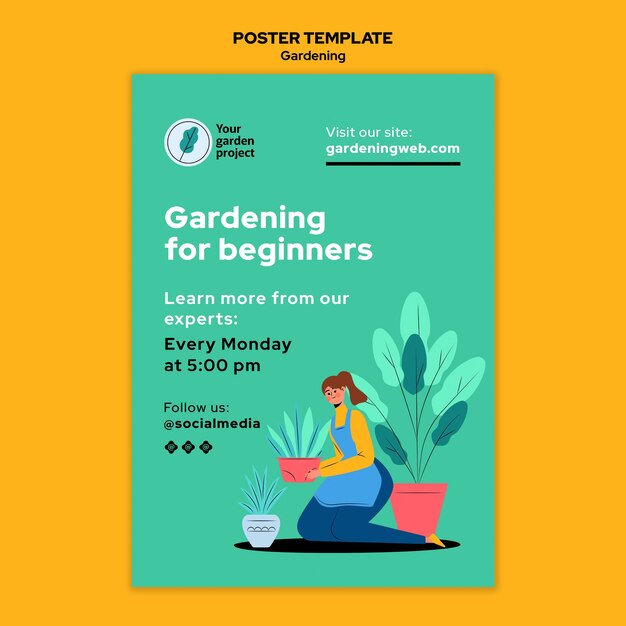 Free PSD gardening for beginners poster template