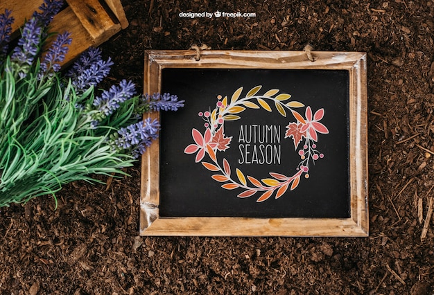 Free PSD gardening mockup with slate