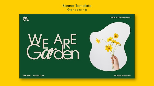 Free PSD gardening shop horizontal banner template with flowers