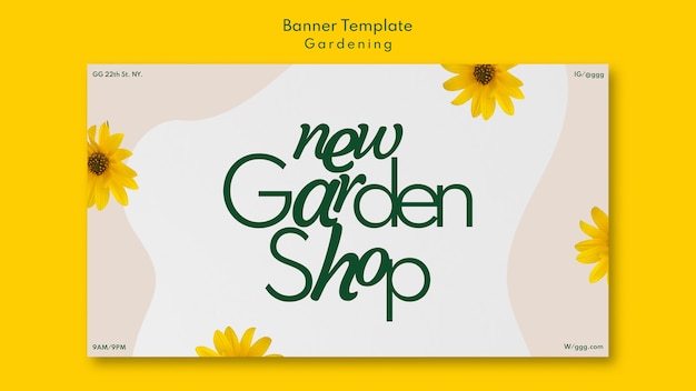 Free PSD gardening shop horizontal banner template with flowers