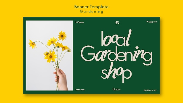 Free PSD gardening shop horizontal banner template with flowers