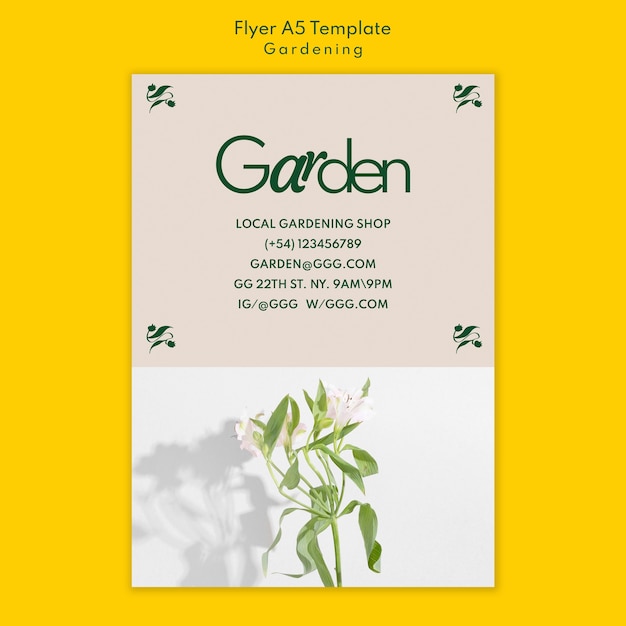 Gardening shop vertical flyer template with flowers