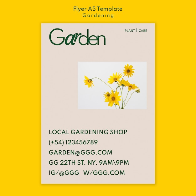 Free PSD gardening shop vertical flyer template with flowers