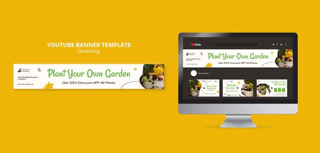 Gardening youtube banner template design