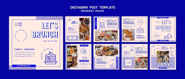 Free PSD geometric breakfast brunch instagram posts set