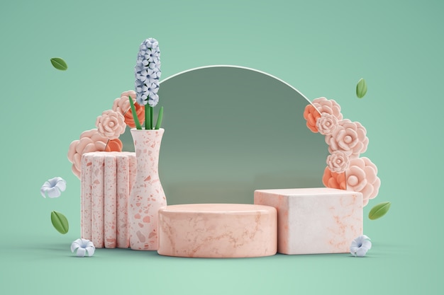 Free PSD geometric flowers sales podium background