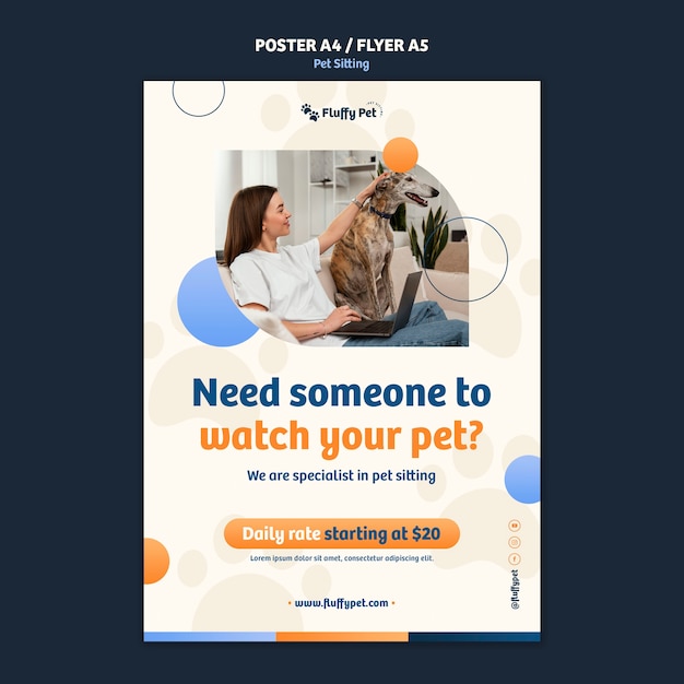 Free PSD geometric pet sitting job poster template