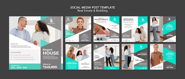 Free PSD geometric real estate and building social media posts