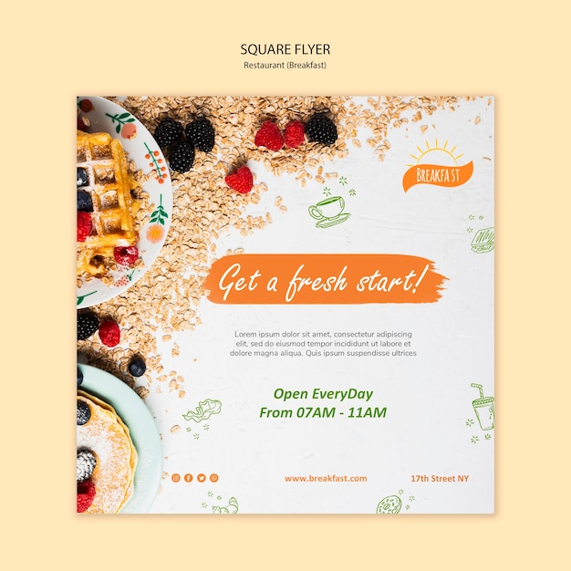 Free PSD get a fresh start with breakfast square flyer template