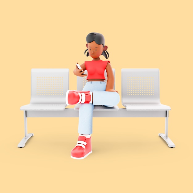 Free PSD girl character sitting on bench