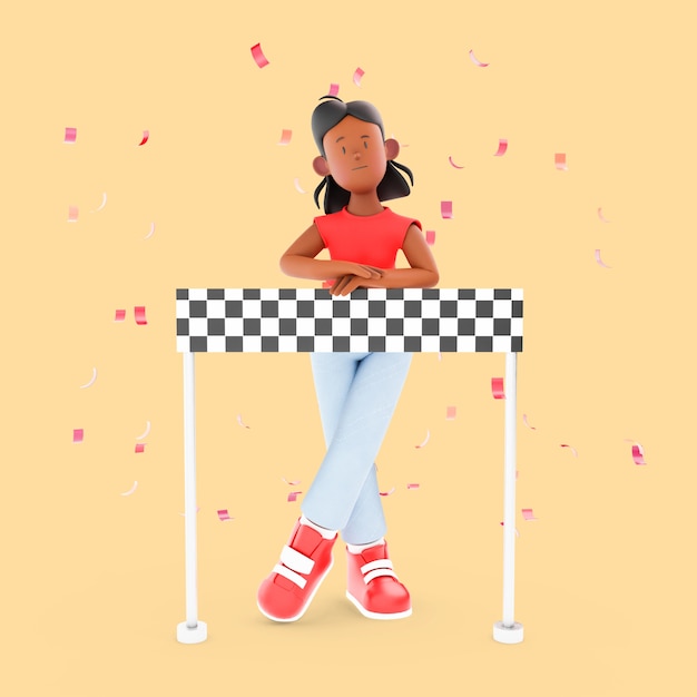 Free PSD girl character with finish line