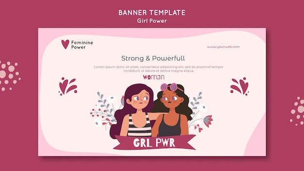 Free PSD girl power horizontal banner template