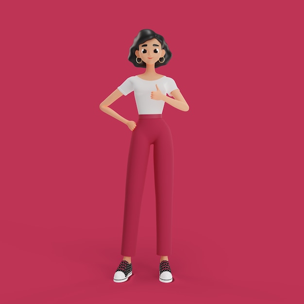 Free PSD girl with thumb up color of the year 2023 3d illustration