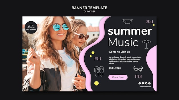 Free PSD girls in summer sun banner template