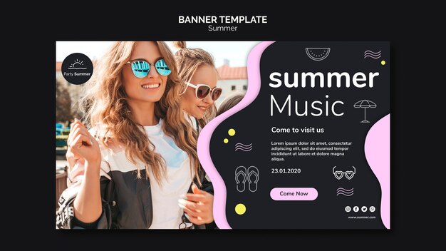 Girls in summer sun banner template