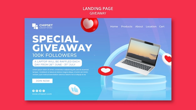 Giveaway landing page template design