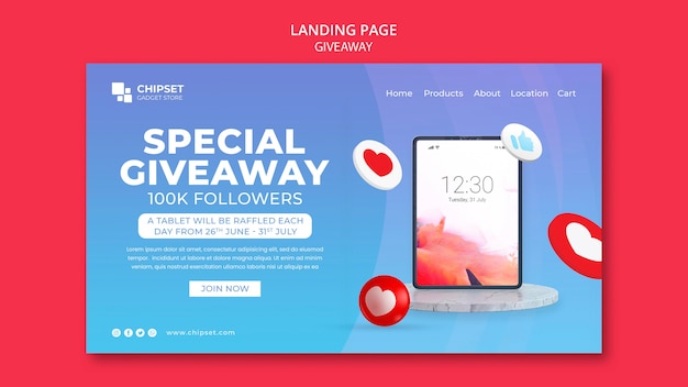 Giveaway landing page template design