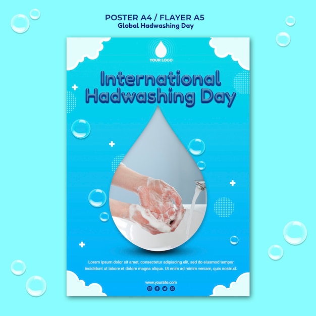 Free PSD global handwashing day concept flyer template