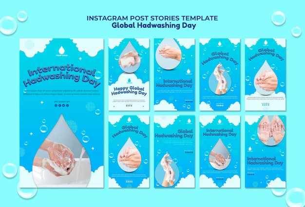 Free PSD global handwashing day instagram stories concept template