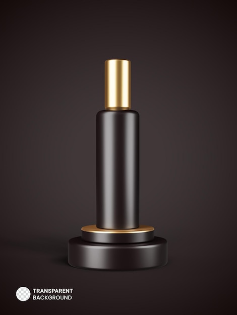 Free PSD glossy cosmetic bottle icon on golden podium stage background