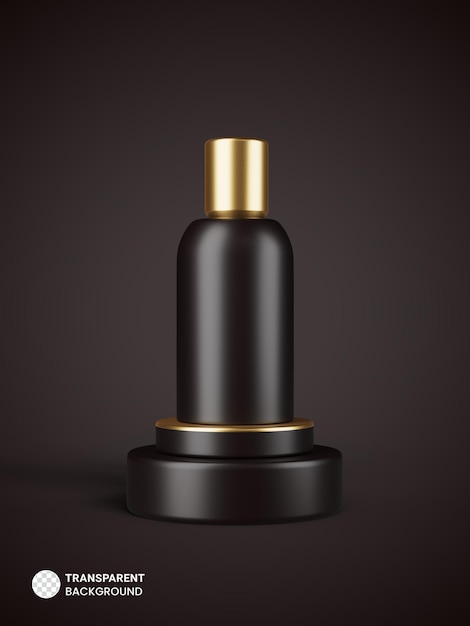 Free PSD glossy cosmetic bottle icon on golden podium stage background