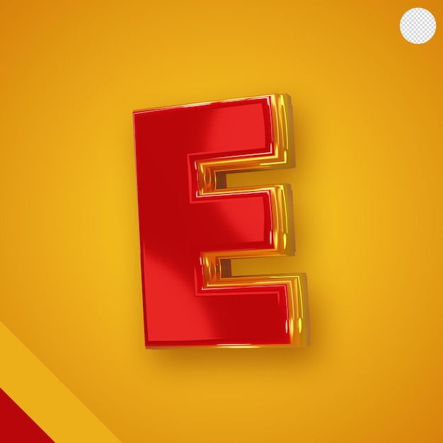 Free PSD glossy red alphabet with yellow 3d letter e